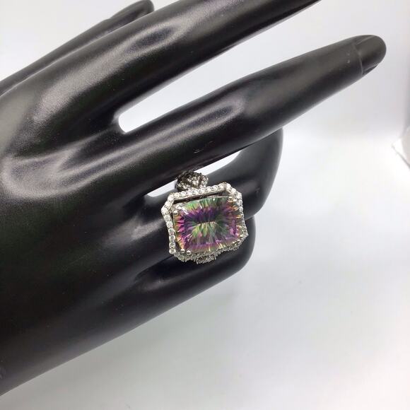 925 Sterling Silver Mystic Topaz CZ Halo Cocktail Ring Size 7.5 Multicolor - Picture 8 of 16